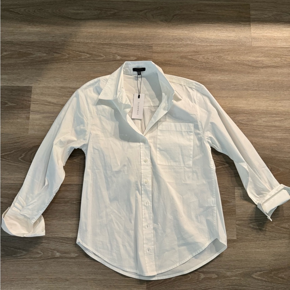 Dynamite White Blouse Crisp Tailored Top